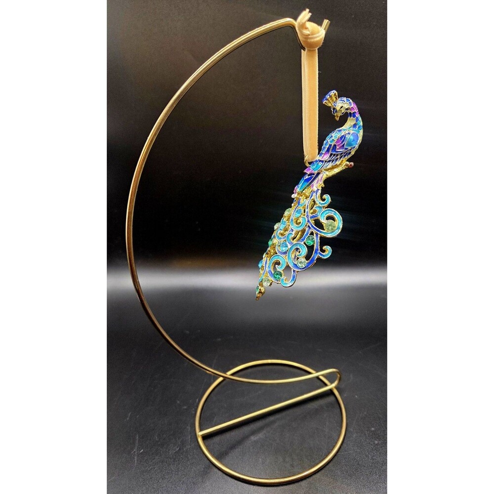 Pier-1 One Imports -Vintage Peacock Ornament Cloisonné Bird Christmas Rhinestone